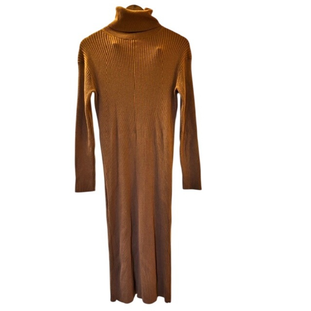 Everlane Brown Ribbed Turtleneck Wool Blend Midi Dress Small